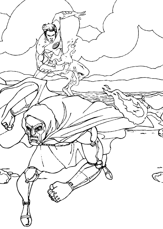 Human torch chases dr. doom coloring pages - Hellokids.com