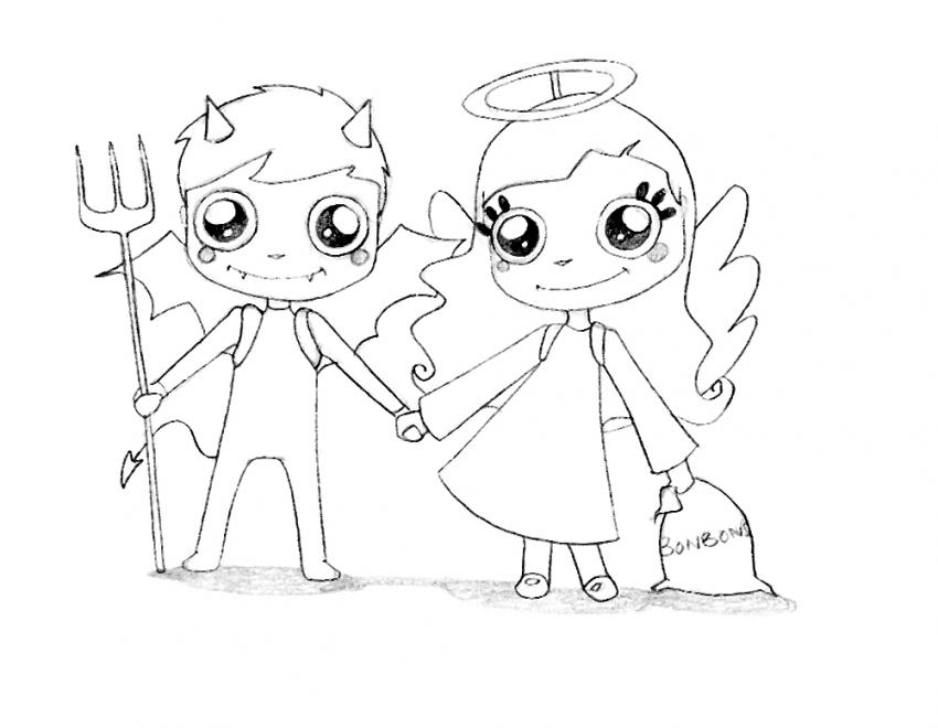 angel and devil coloring pages