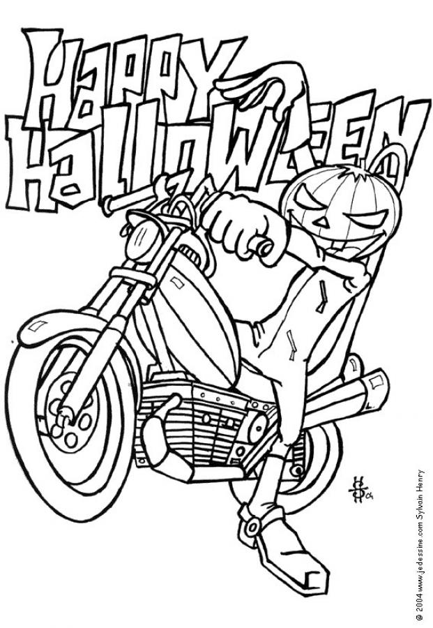 Pumpkin biker coloring pages  Hellokids.com