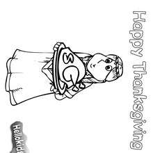Indian Woman with a turkey - Coloring page - HOLIDAY coloring pages - THANKSGIVING coloring pages - INDIAN coloring pages