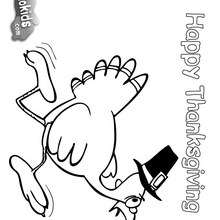 Happy turkey with the pilgrim hat - Coloring - Holiday coloring pages - Thanksgiving coloring pages