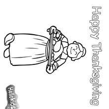 Pilgrim woman with a turkey - Coloring - Holiday coloring pages - Thanksgiving coloring pages