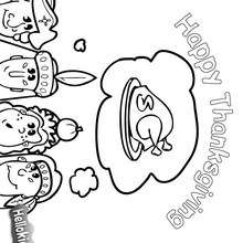 Thanksgiving dinner with indians - Coloring page - HOLIDAY coloring pages - THANKSGIVING coloring pages - INDIAN coloring pages