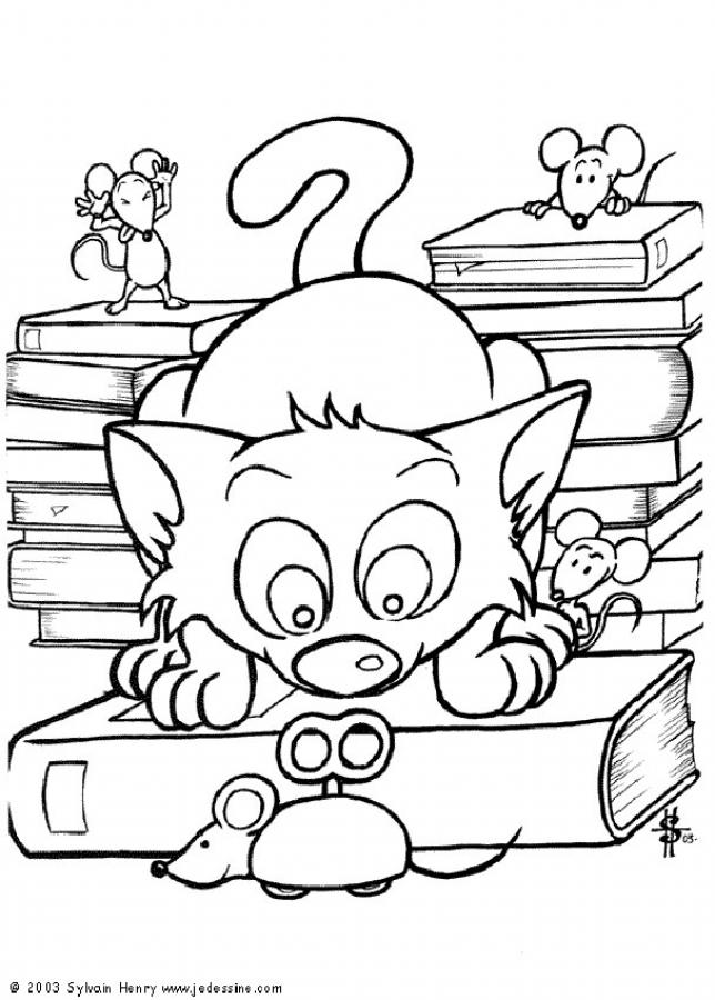 Cat with mechanical mice coloring pages - Hellokids.com