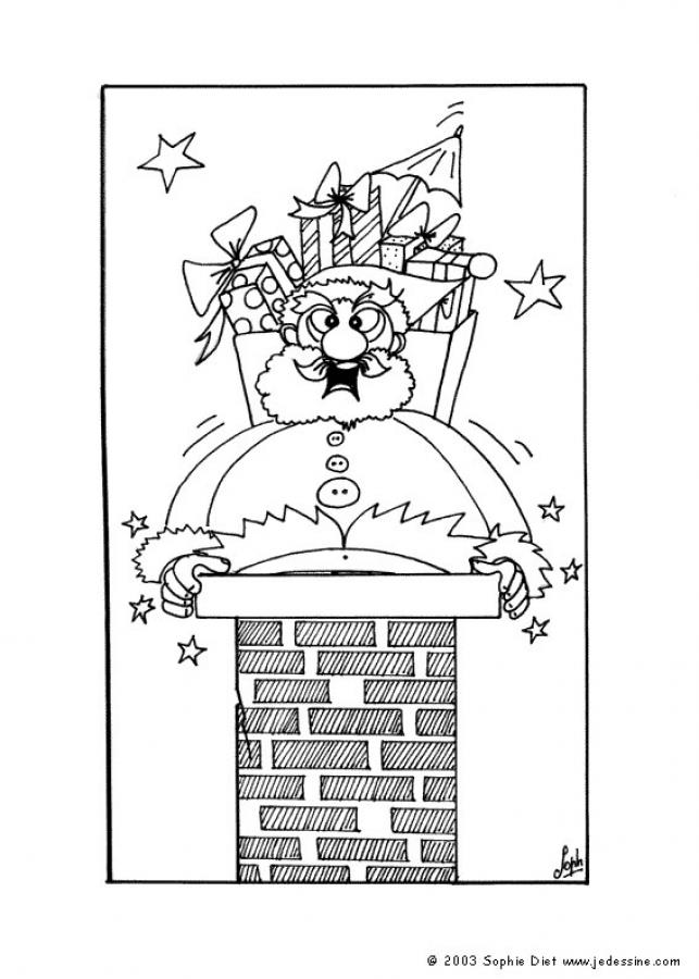 Santa goes down the chimney coloring pages - Hellokids.com