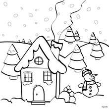 Christmas Village Coloring Pages Snow Covered House Page Holiday