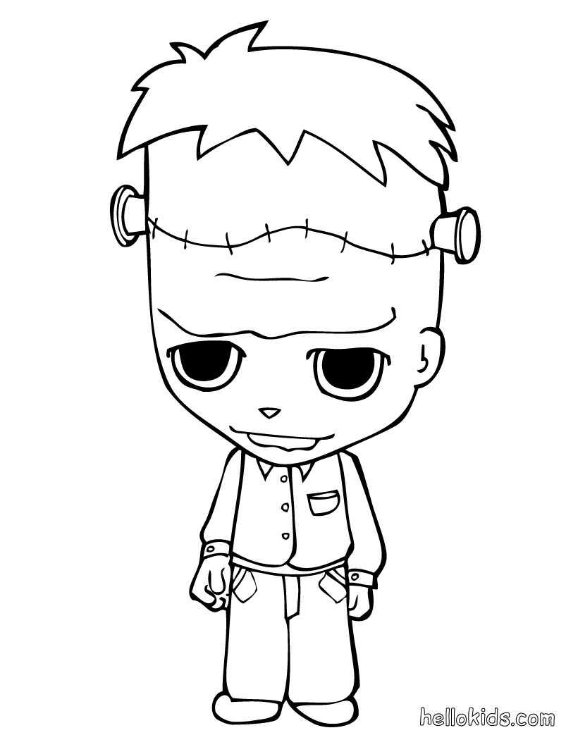 Mummy s son Teo wearing Halloween Frankenstein costume coloring page Coloring page HOLIDAY coloring pages HALLOWEEN