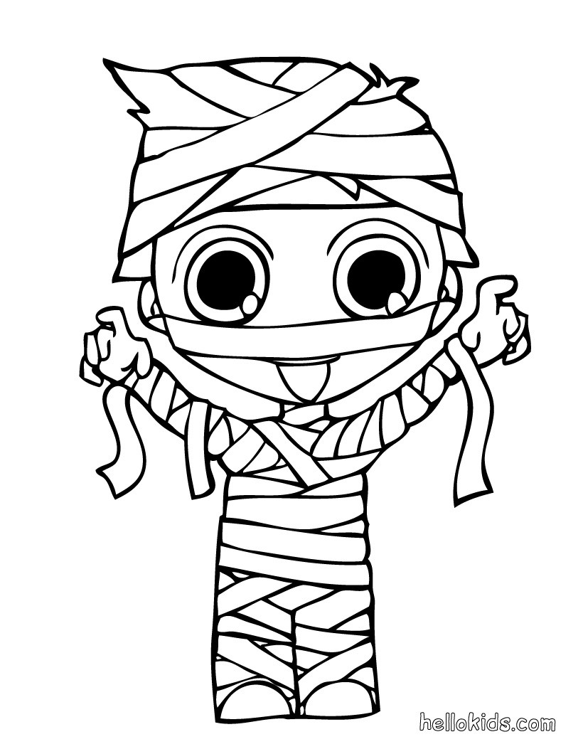 Death creature Teo wearing Halloween Mommy costume coloring page Coloring page HOLIDAY coloring pages HALLOWEEN