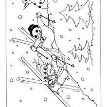 Snowmen skiing coloring page - Coloring page - HOLIDAY coloring pages - CHRISTMAS coloring pages - SNOWMAN coloring pages