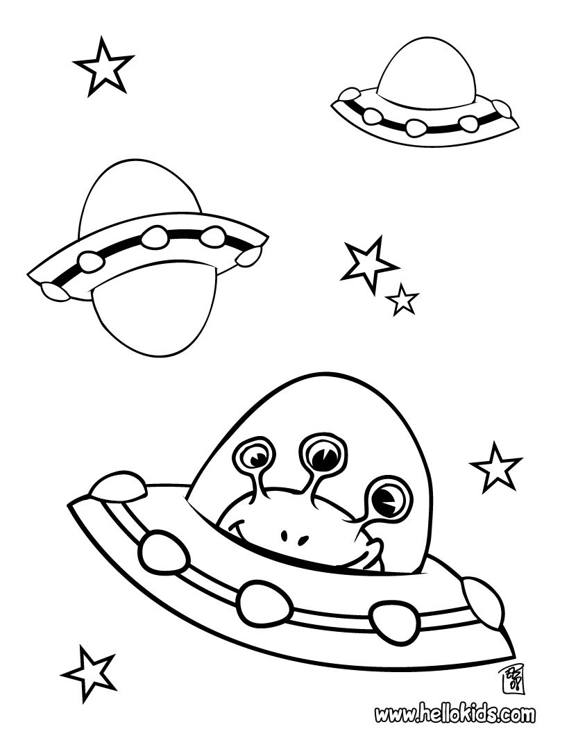 Alien in spaceship coloring pages 