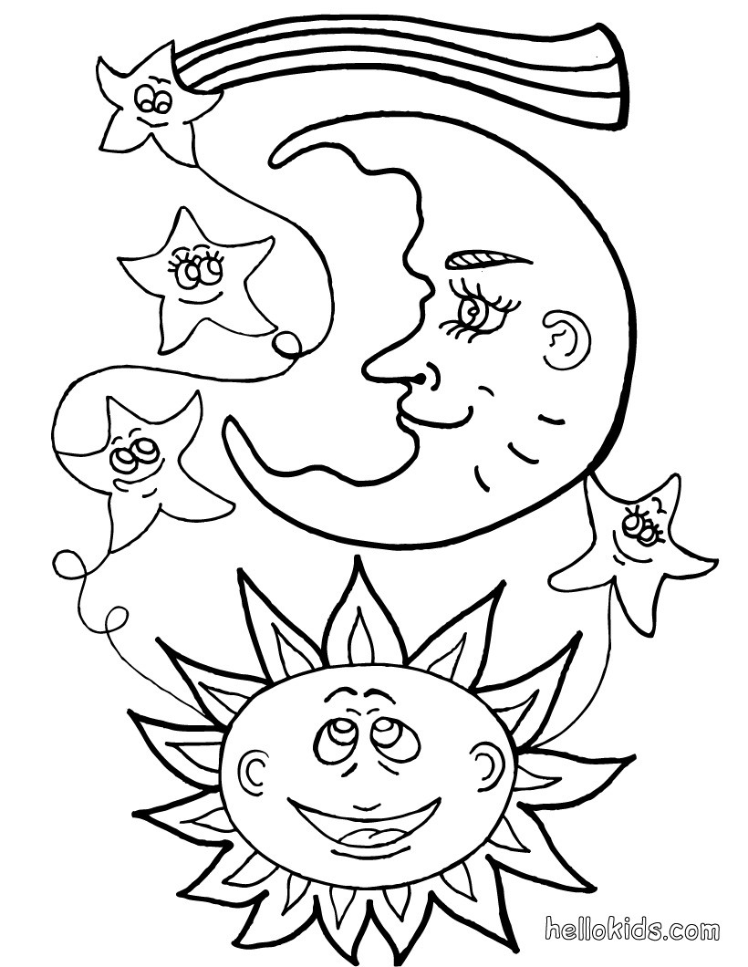 Sun And Moon Coloring Pages Hellokids
