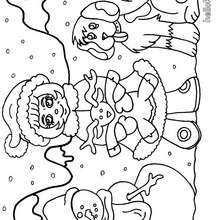 Kids with Snowman coloring page - Coloring page - HOLIDAY coloring pages - CHRISTMAS coloring pages - SNOWMAN coloring pages