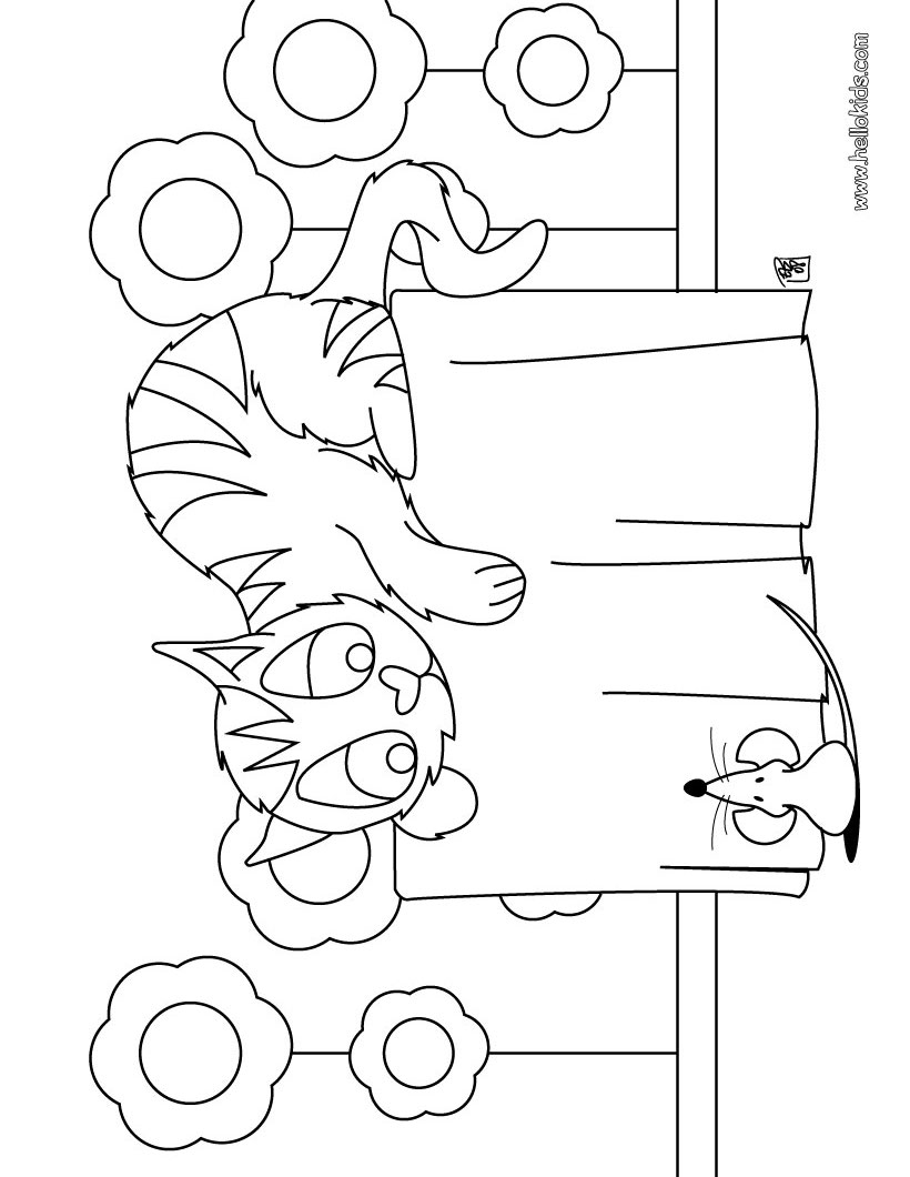 Desenhos para colorir de desenho de um gato com um rato para colorir  