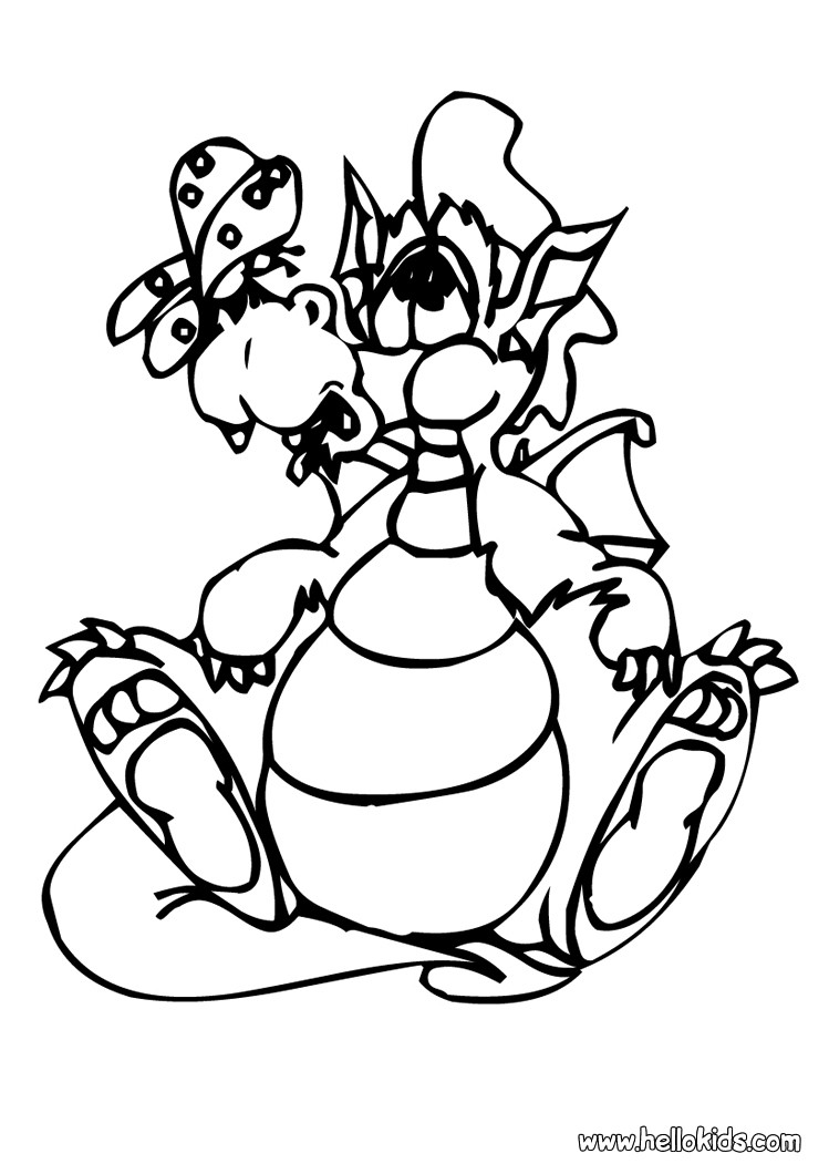 Dragon with butterfly coloring pages - Hellokids.com