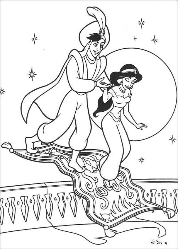 Jasmine, aladdin and magic carpet coloring pages