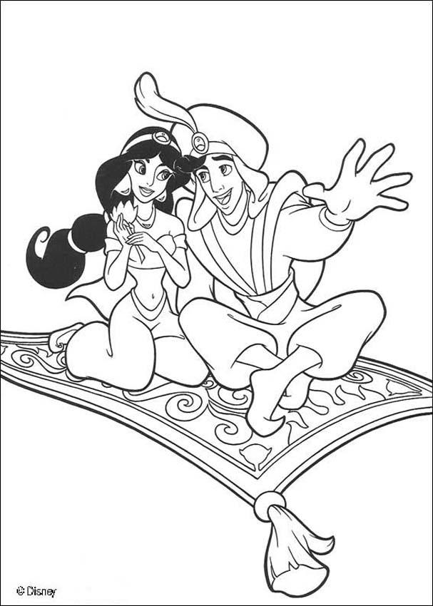 Jasmine flying with aladdin coloring pages - Hellokids.com