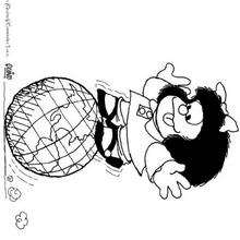 Mafalda playing with a globe coloring page - Coloring page - CHARACTERS coloring pages - CARTOON CHARACTERS Coloring Pages - MAFALDA coloring pages