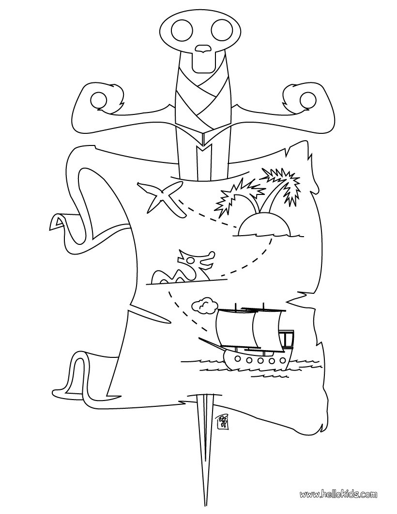 Pirate treasure map coloring pages 