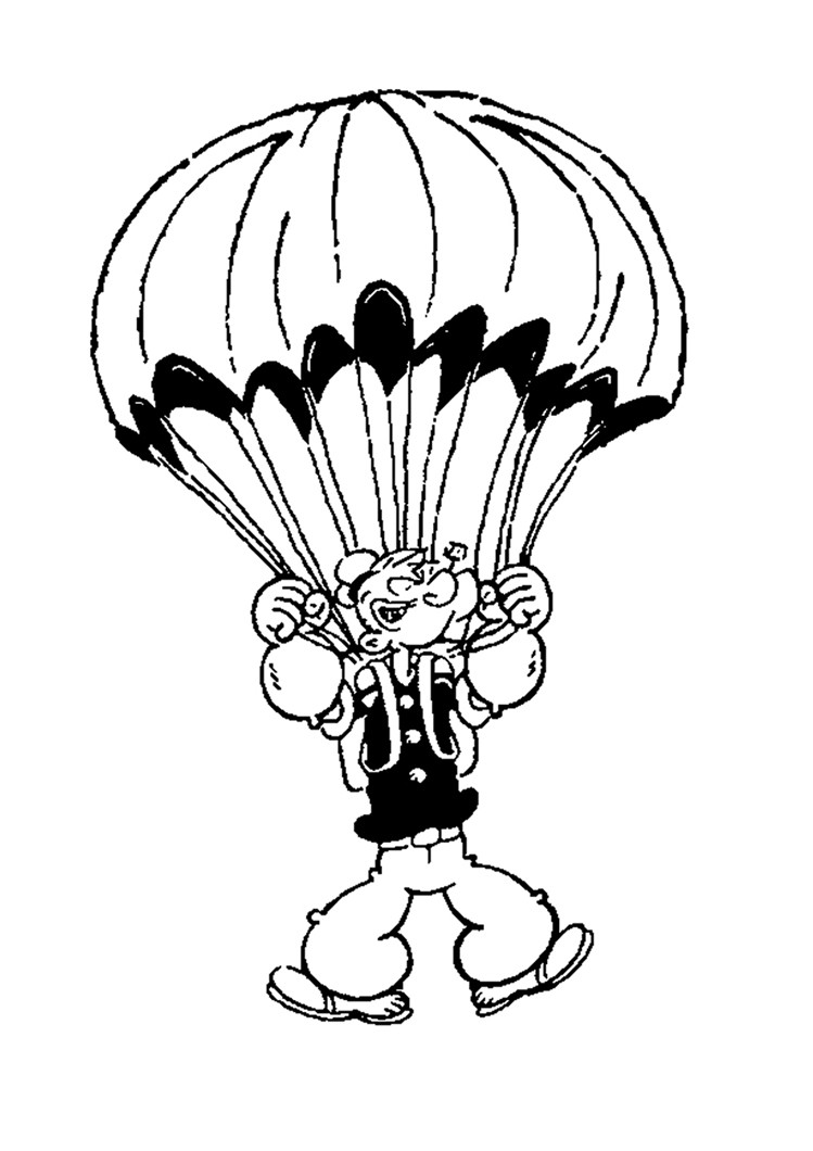 Popeye the sailor with parachute coloring pages - Hellokids.com