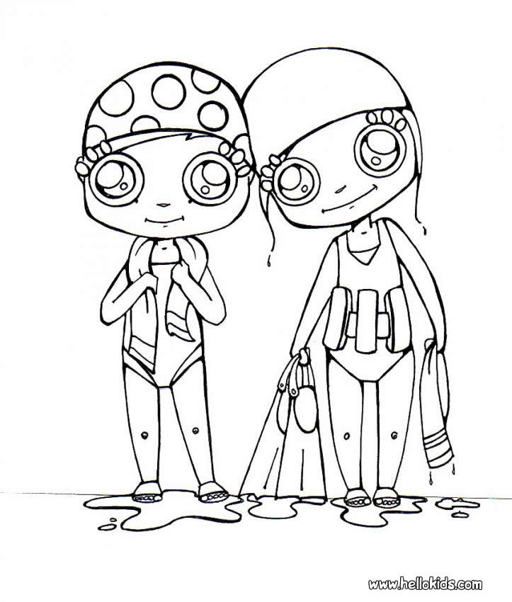 boy swimming coloring page