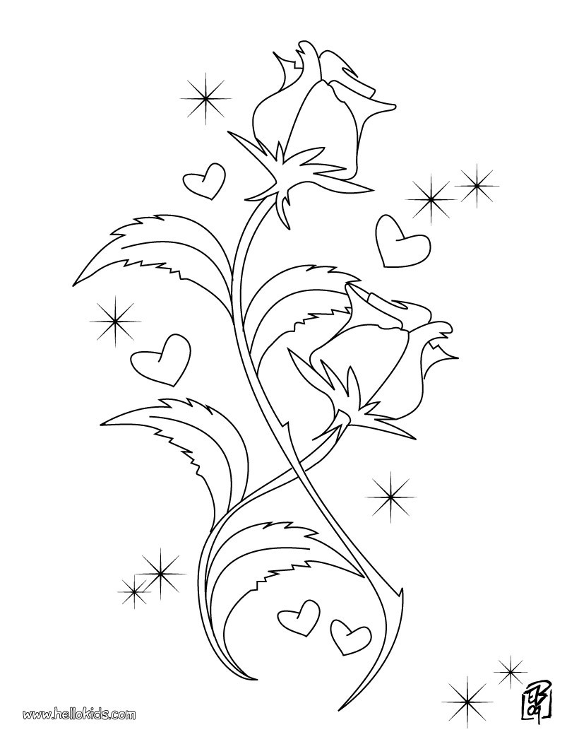 hearts and roses coloring pages