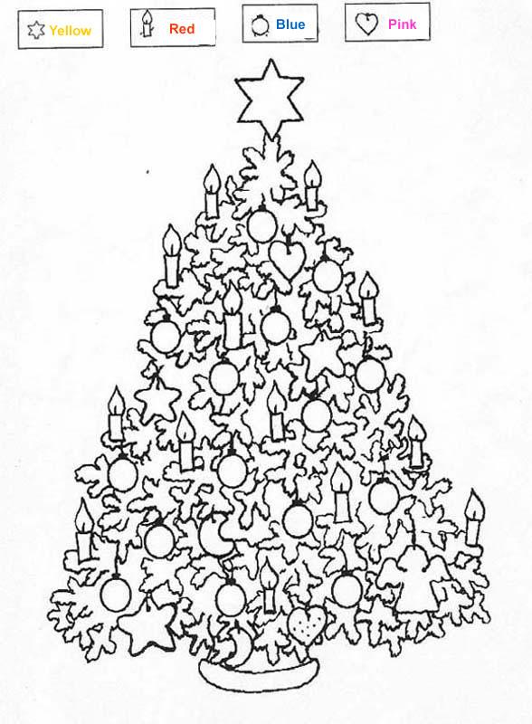 christmas tree color by number coloring pages