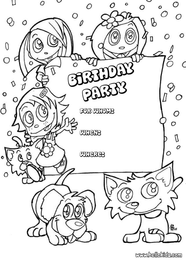 Birthday Party Invitations Coloring Page