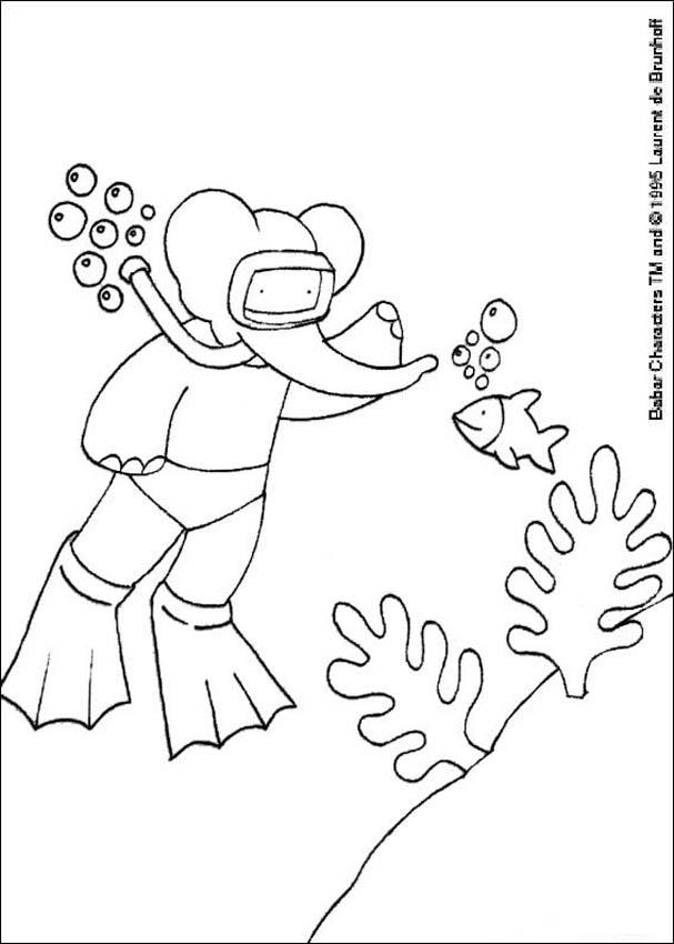 Babar Diving Coloring Pages Hellokids Com