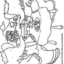 Babar offers flowers to Celeste - Coloring page - CHARACTERS coloring pages - CARTOON CHARACTERS Coloring Pages - BABAR coloring pages