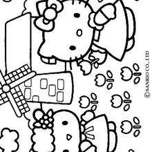 HELLO KITTY picking the flowers coloring sheet - Coloring page - GIRL coloring pages - HELLO KITTY coloring pages