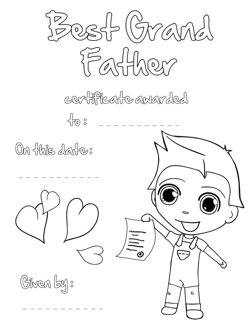 Best Grandma certificate Best Grandfather certificate coloring page