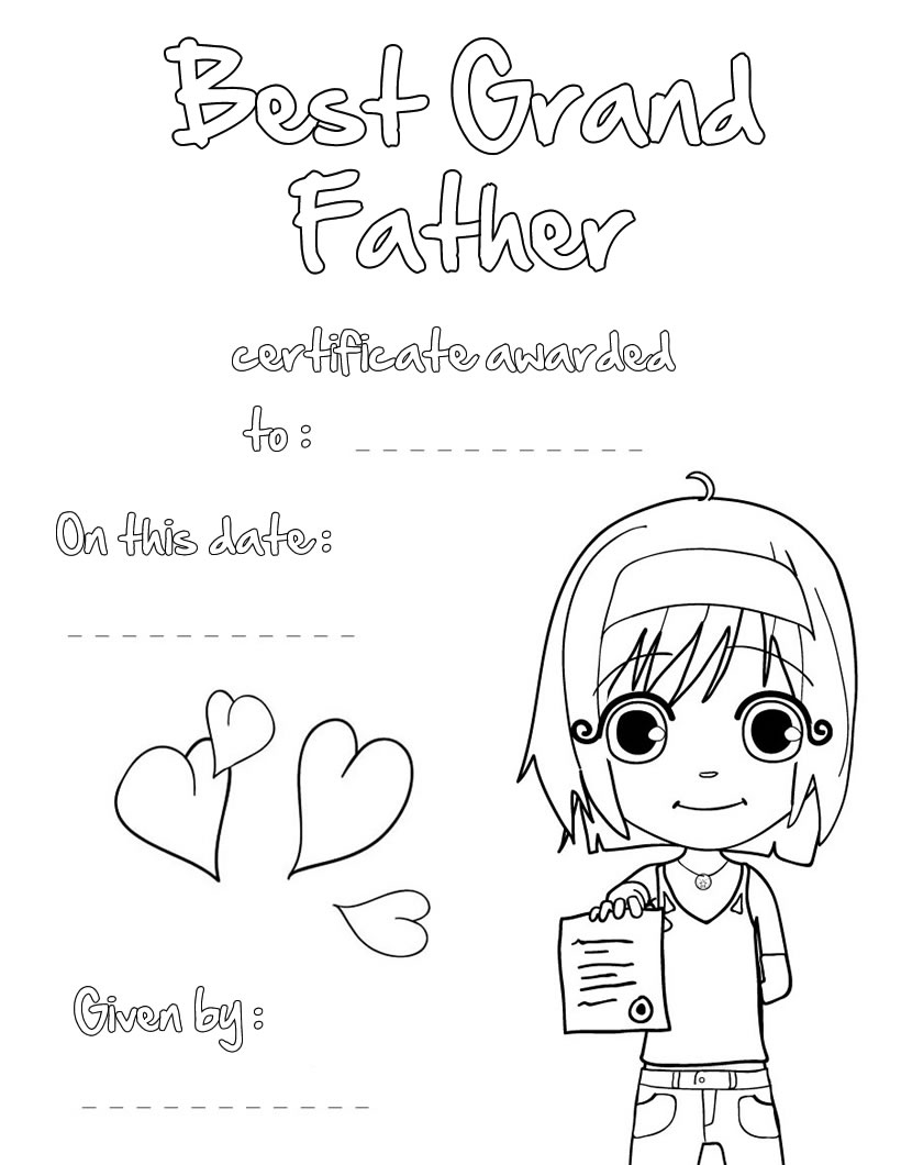 Best Grandfather certificate coloring page