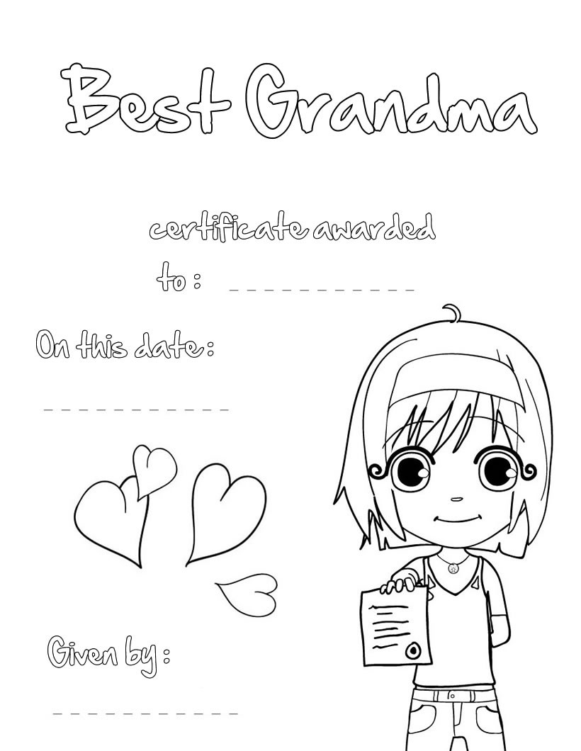 Best Grandma certificate to color Coloring page HOLIDAY coloring pages GRANDPARENTS DAY Coloring