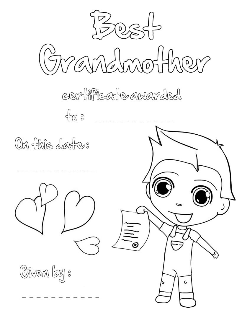 Best Grandmother certificate Best Grandmother certificate coloring page