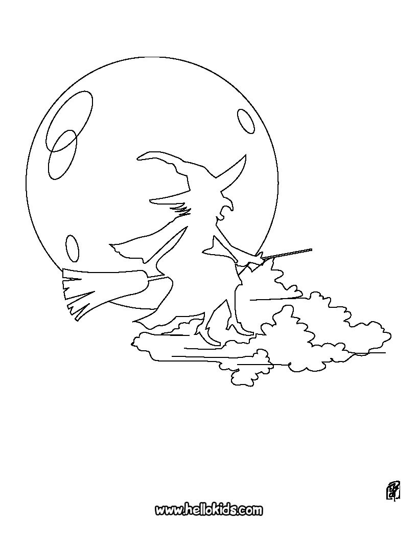 Witches broom race Halloween flying witch coloring page Coloring page HOLIDAY coloring pages HALLOWEEN coloring pages