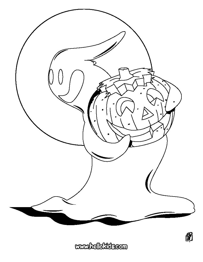 Illuminated pumpkin Ghost with a pumpkin coloring page Coloring page HOLIDAY coloring pages HALLOWEEN coloring