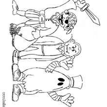 Kids with Halloween costumes coloring page