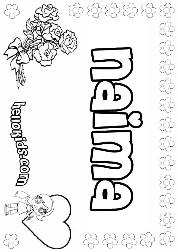 coloring pages for girls names. naima-girl-coloring-page