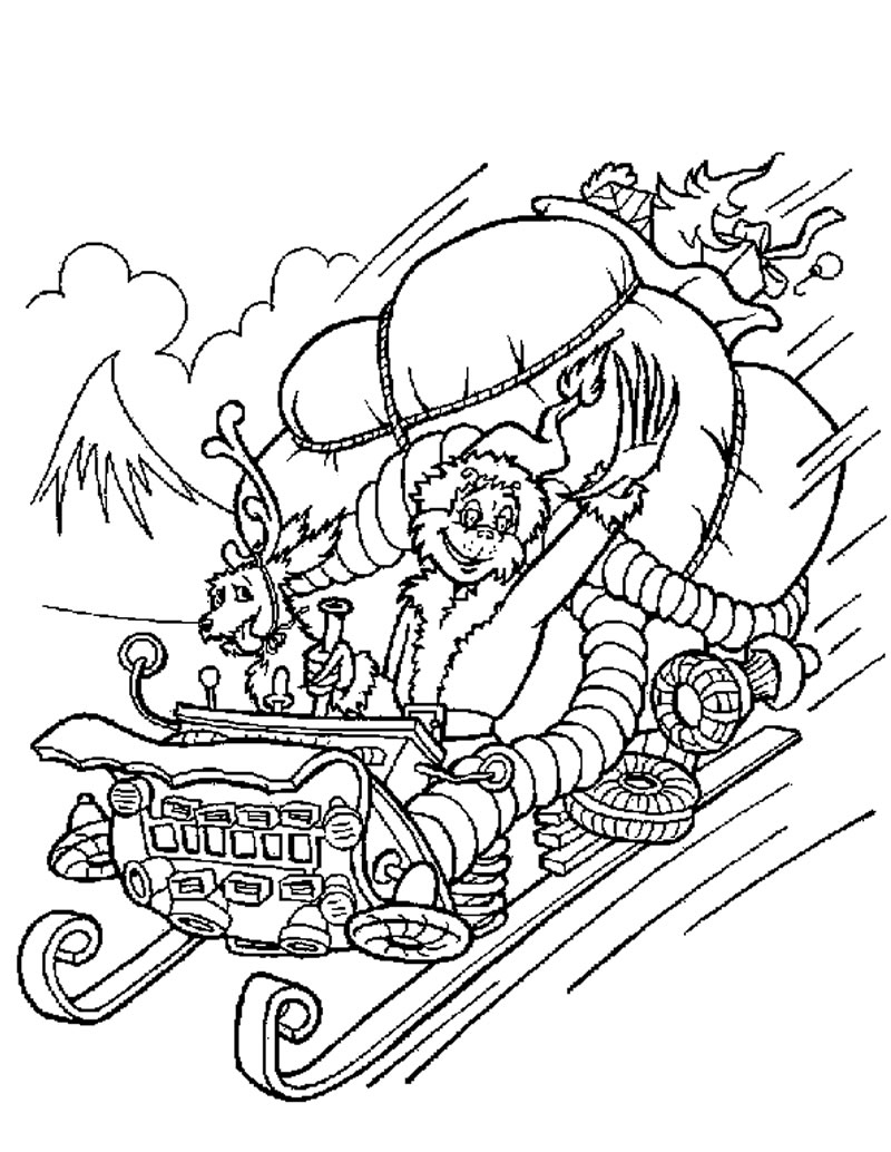 The Grinch is Santa Claus Grinch brings Christmas ts coloring page Coloring page HOLIDAY coloring pages CHRISTMAS coloring