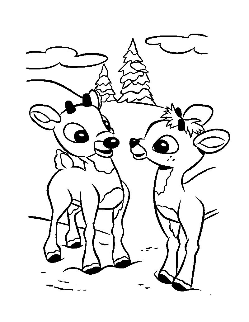 Christmas reindeer fawns Rudolph and friend coloring page