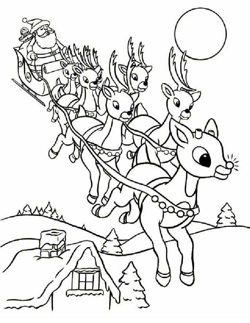 Rudolph and santa sleigh coloring pages  Hellokids.com