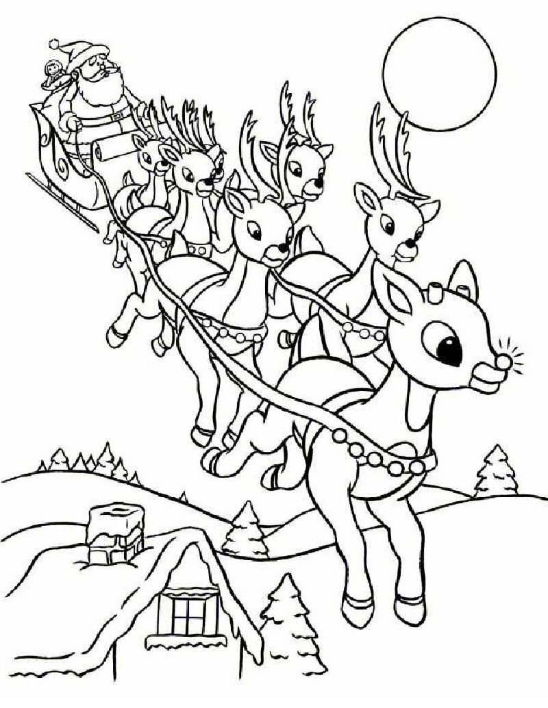 Rudolph and santa sleigh coloring pages Hellokidscom