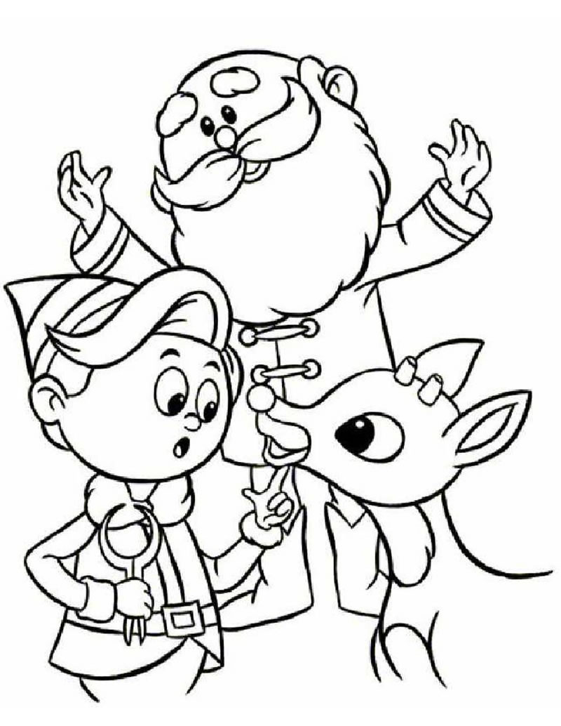 Rudolph, santa claus and hermey the elf coloring pages - Hellokids.com