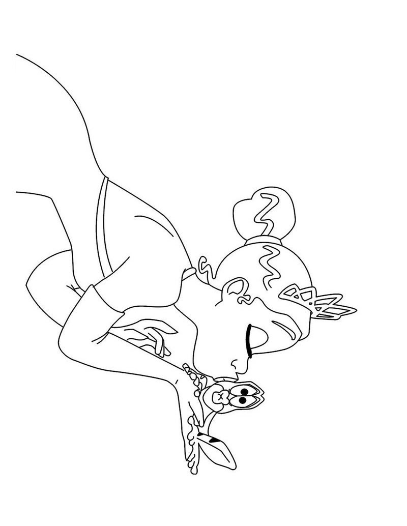 Tiana kissing the frog Tiana kissing the frog coloring page