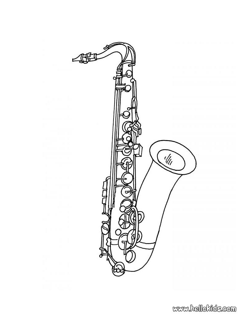 Saxophone printable Coloring page MUSICAL coloring pages MUSICAL INSTRUMENT coloring pages SAXOPHONE