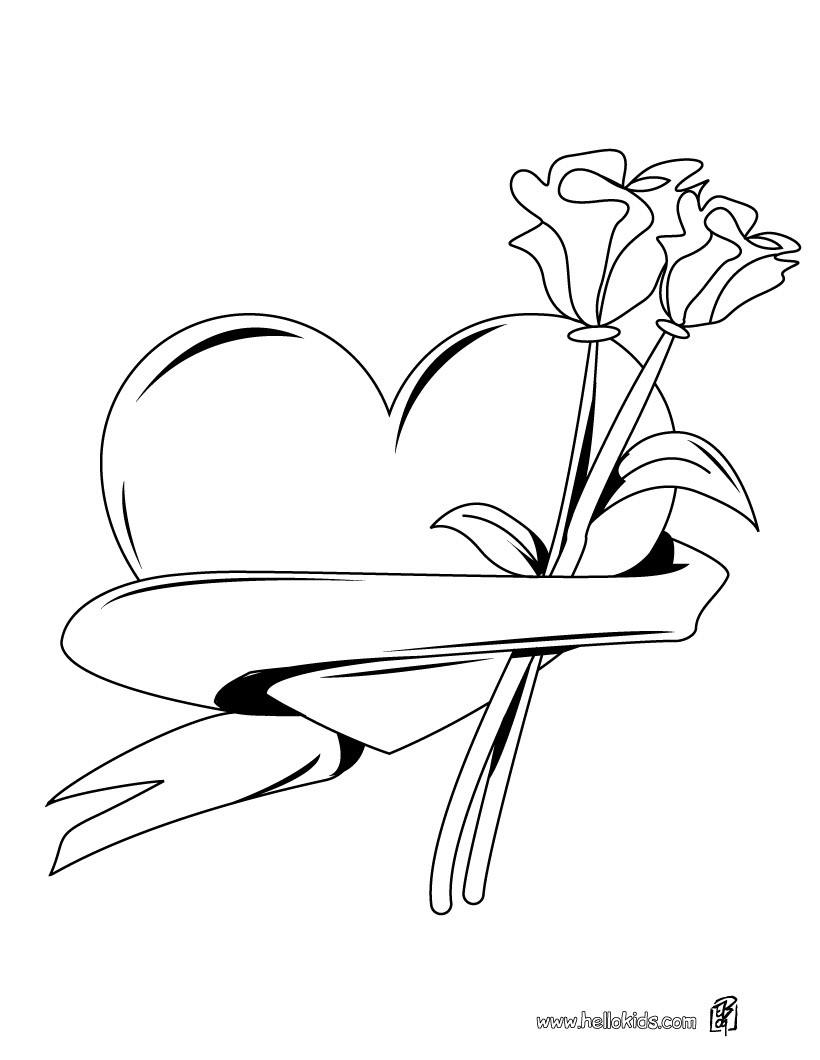 Heart & roses bunch coloring pages - Hellokids.com