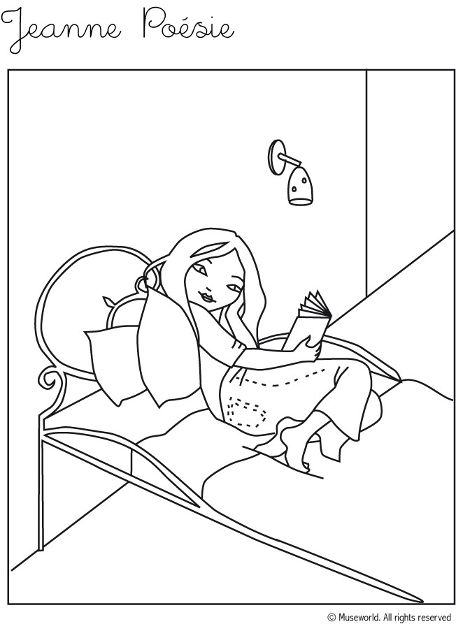 coloring pages children reading. Jeanne reading a book