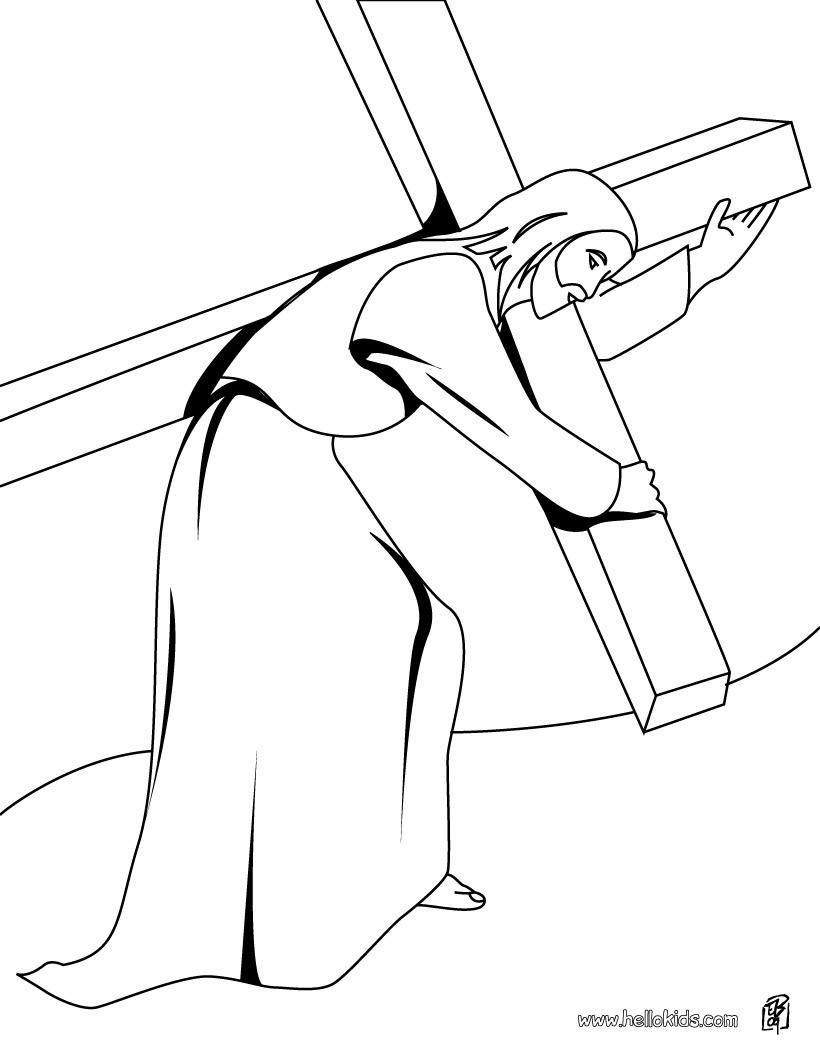 Jesus Christ carrying the cross coloring page