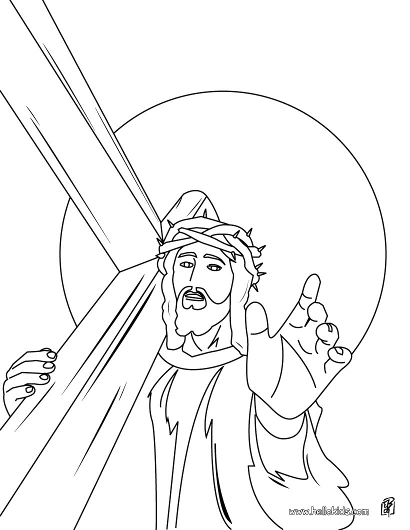 Jesus Christ carrying the cross Jesus Christ s Crown of Thorns coloring page