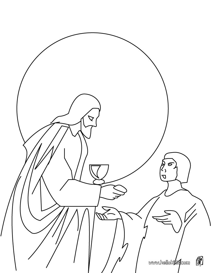 Jesus sharing Bread and Wine Jesus sharing Bread and Wine coloring page